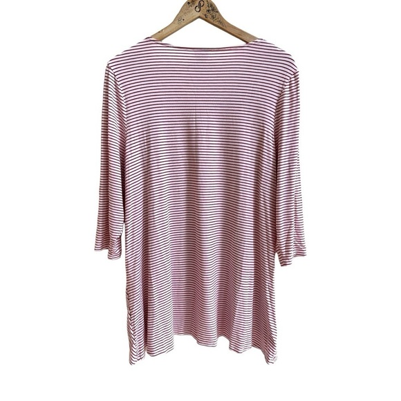 Chicos Red Asymmetrical Stripe 3/4 Sleeve Pockets Tunic Womens Size 12 Top - Picture 2 of 15